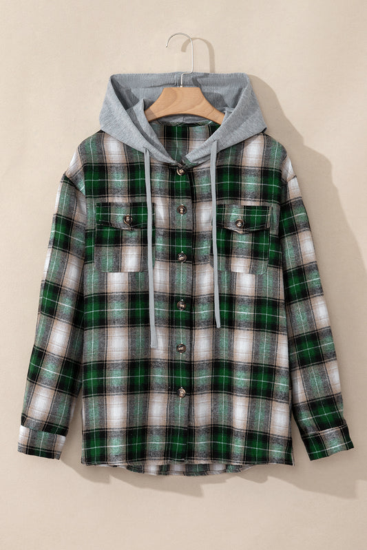 Signature Women’s Flannel Shirt Jacket with Hood – Green Luxe Edition