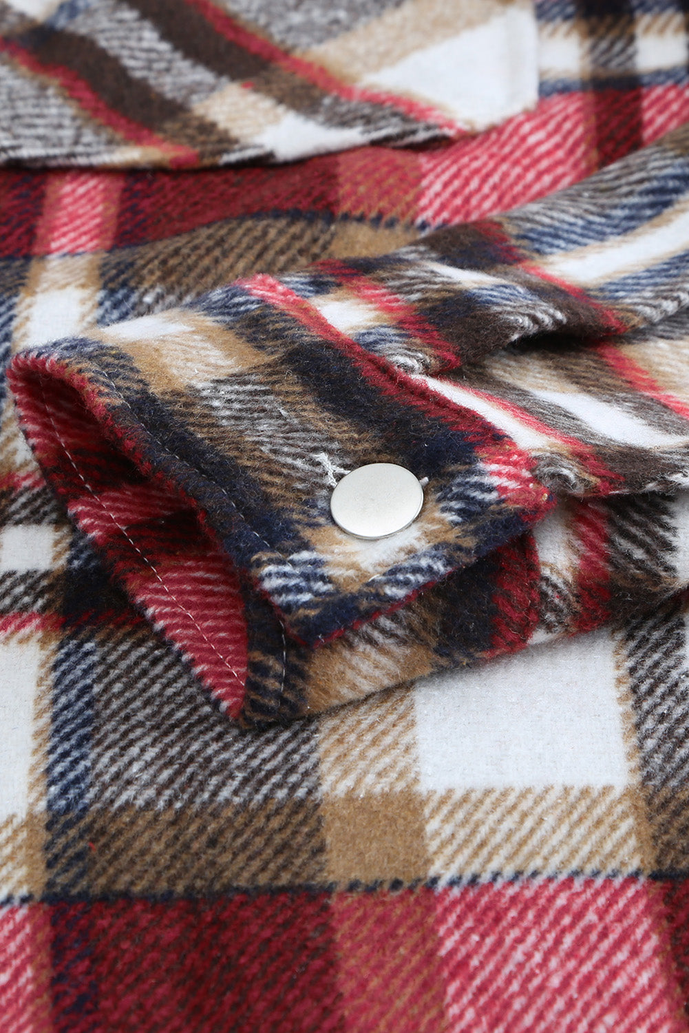 Women’s Plaid Flannel Shirt Jacket – Red, Brown & White Check