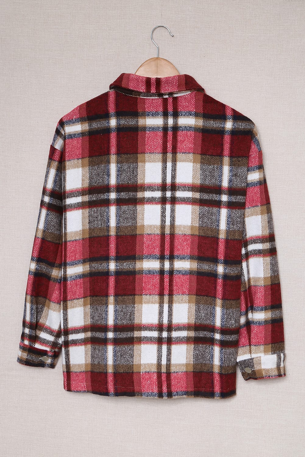 Women’s Plaid Flannel Shirt Jacket – Red, Brown & White Check