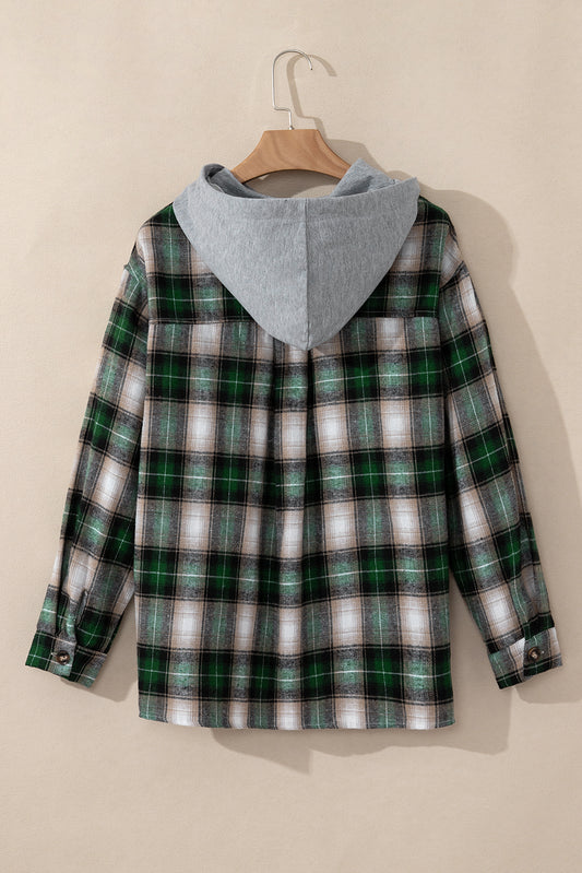 Signature Women’s Flannel Shirt Jacket with Hood – Green Luxe Edition